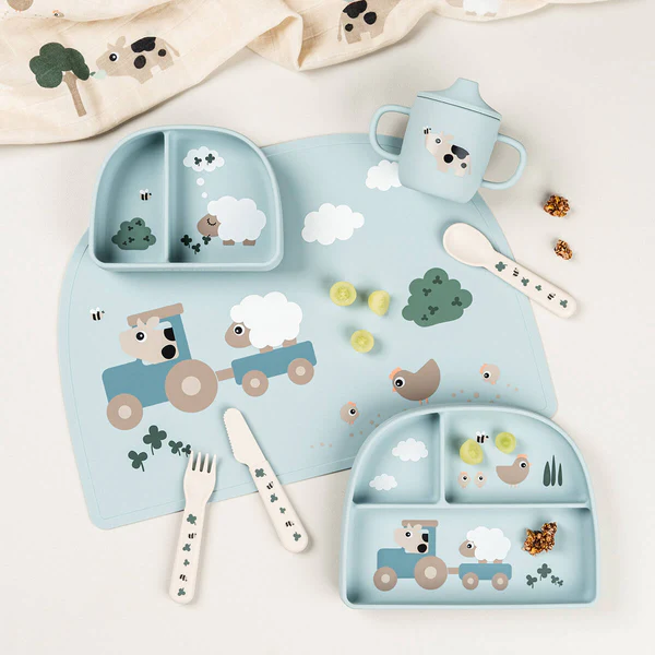 Done by Deer Stick&Stay silikonska zdjelica s pregradama Tiny farm Blue - Image 4