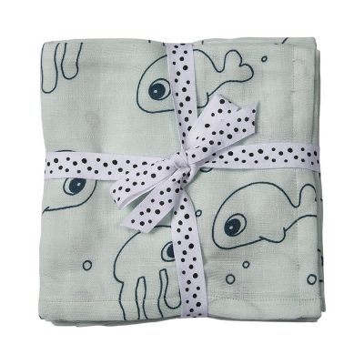 Done by Deer Komplet 2 swaddle pamučne pelene 120×120 Sea friends Blue