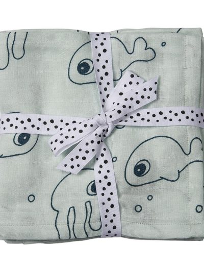 Done by Deer Komplet 2 swaddle pamučne pelene 120×120 Sea friends Blue