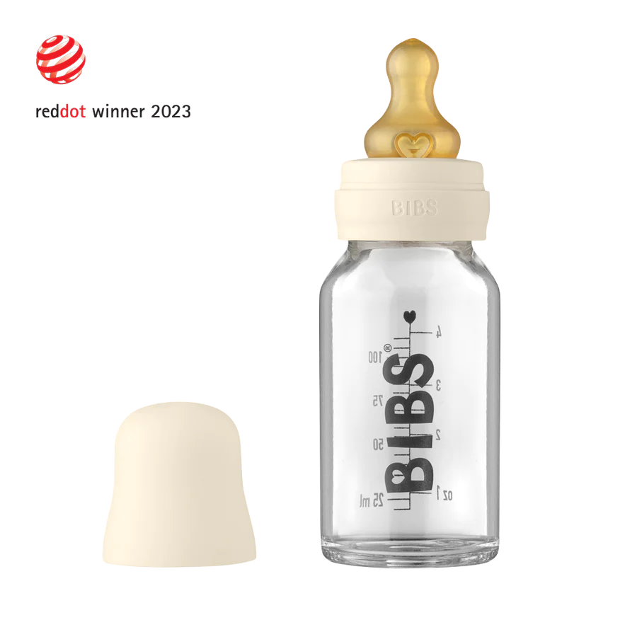 BIBS Staklena flašica 110 ml (set) Ivory