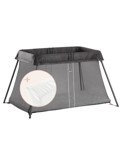 BabyBjörn Prenosni krevetić Light, Black + Prekrivač (čaršaf)
