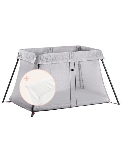 BabyBjörn Prenosni krevetić Light, Silver + Prekrivač (čaršaf)