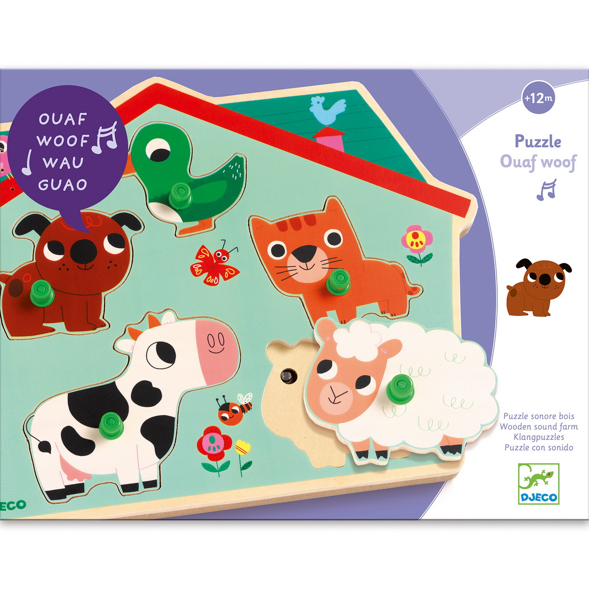 Djeco Zvučna drvena umetaljka Životinje sa farme 12+ mjeseci - Image 3