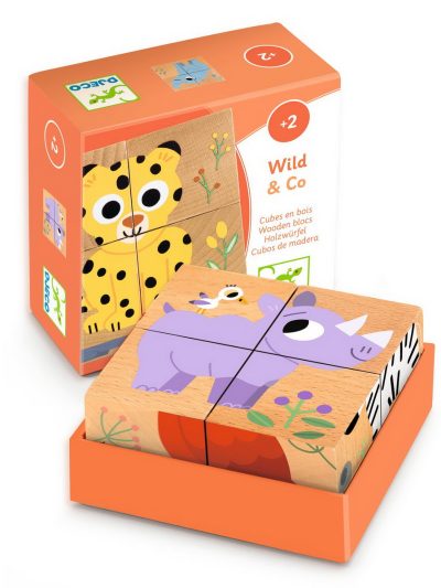Djeco Drvene blok puzzle 4 dijela Wild & Co- 2+ godine
