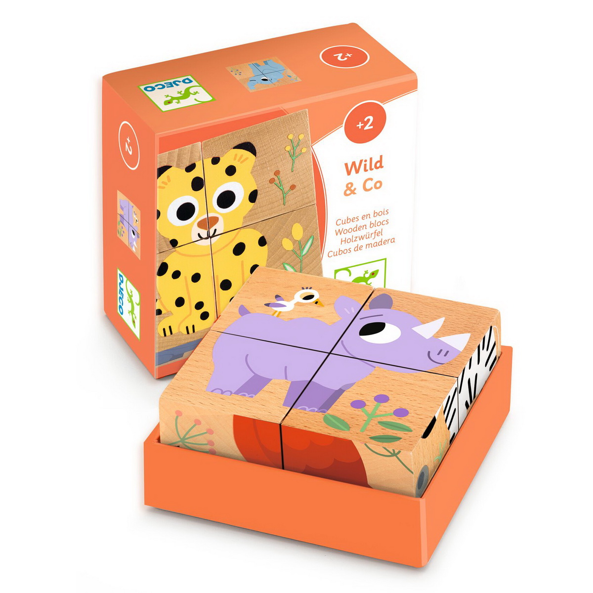 Djeco Drvene blok puzzle 4 dijela Wild & Co- 2+ godine
