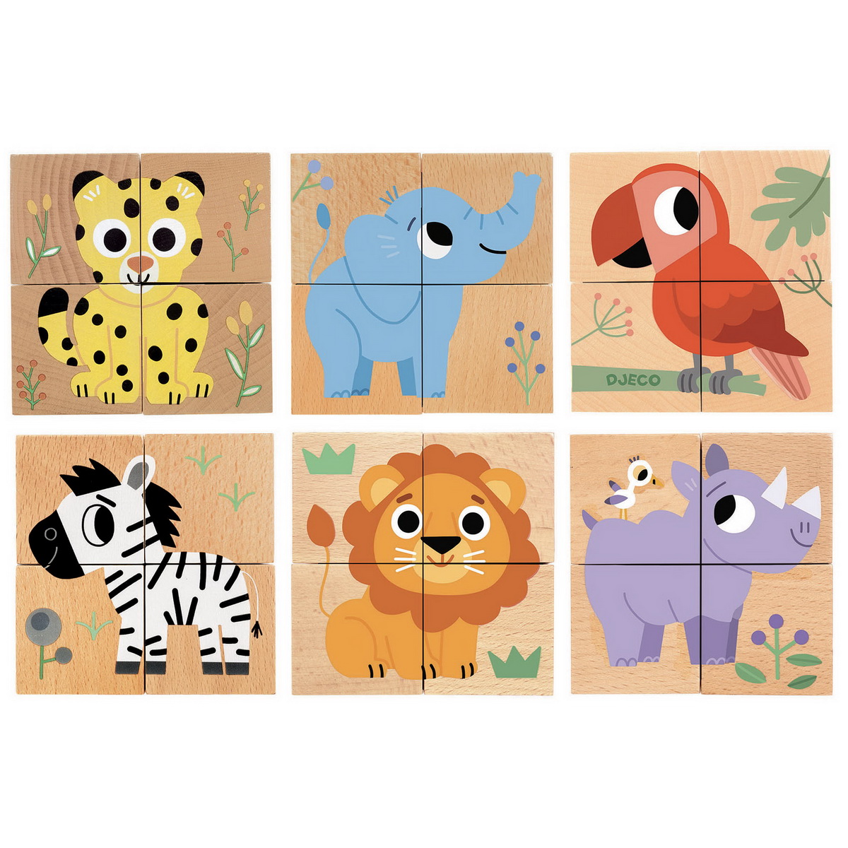 Djeco Drvene blok puzzle 4 dijela Wild & Co- 2+ godine - Image 2