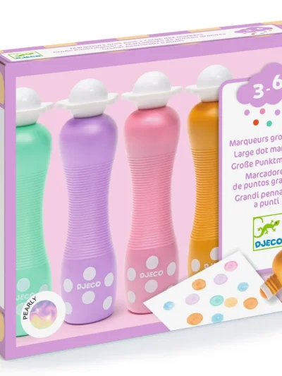 Djeco Set 4 flomastera / markera, perivi Large Dot Pearly (3–6 god.)