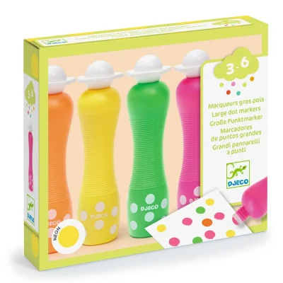 Djeco Set 4 flomastera / markera, perivi Large Dot Neon (3–6 god.)
