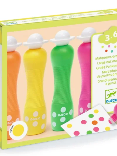 Djeco Set 4 flomastera / markera, perivi Large Dot Neon (3–6 god.)