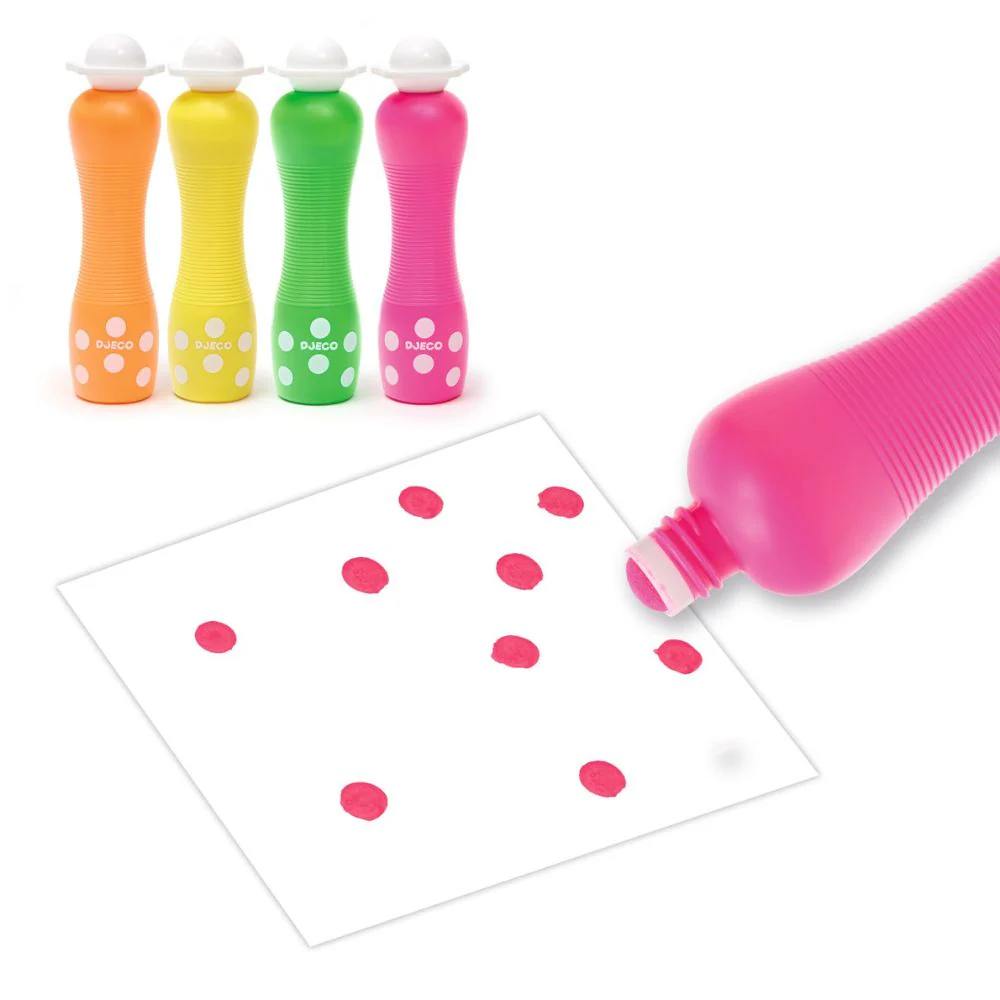 Djeco Set 4 flomastera / markera, perivi Large Dot Neon (3–6 god.) - Image 3