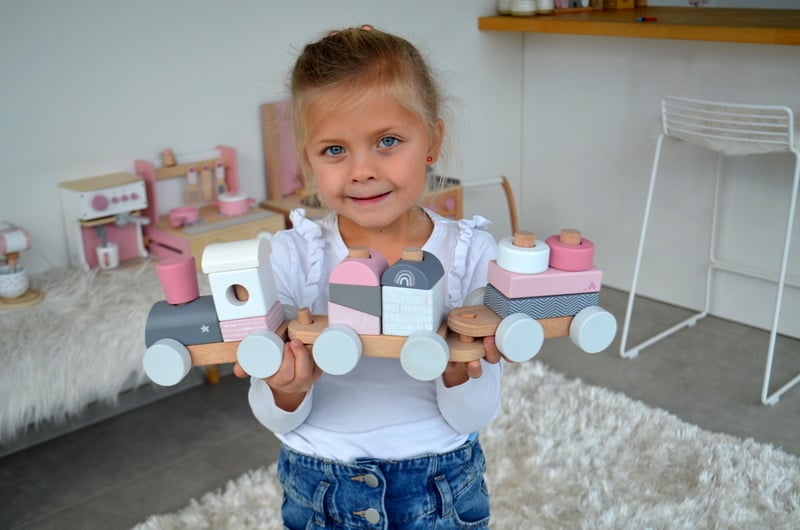 Label Label Drveni didaktički vozić za slaganje Pink - Image 3