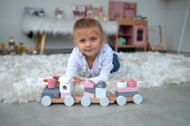 Label Label Drveni didaktički vozić za slaganje Pink - Image 2