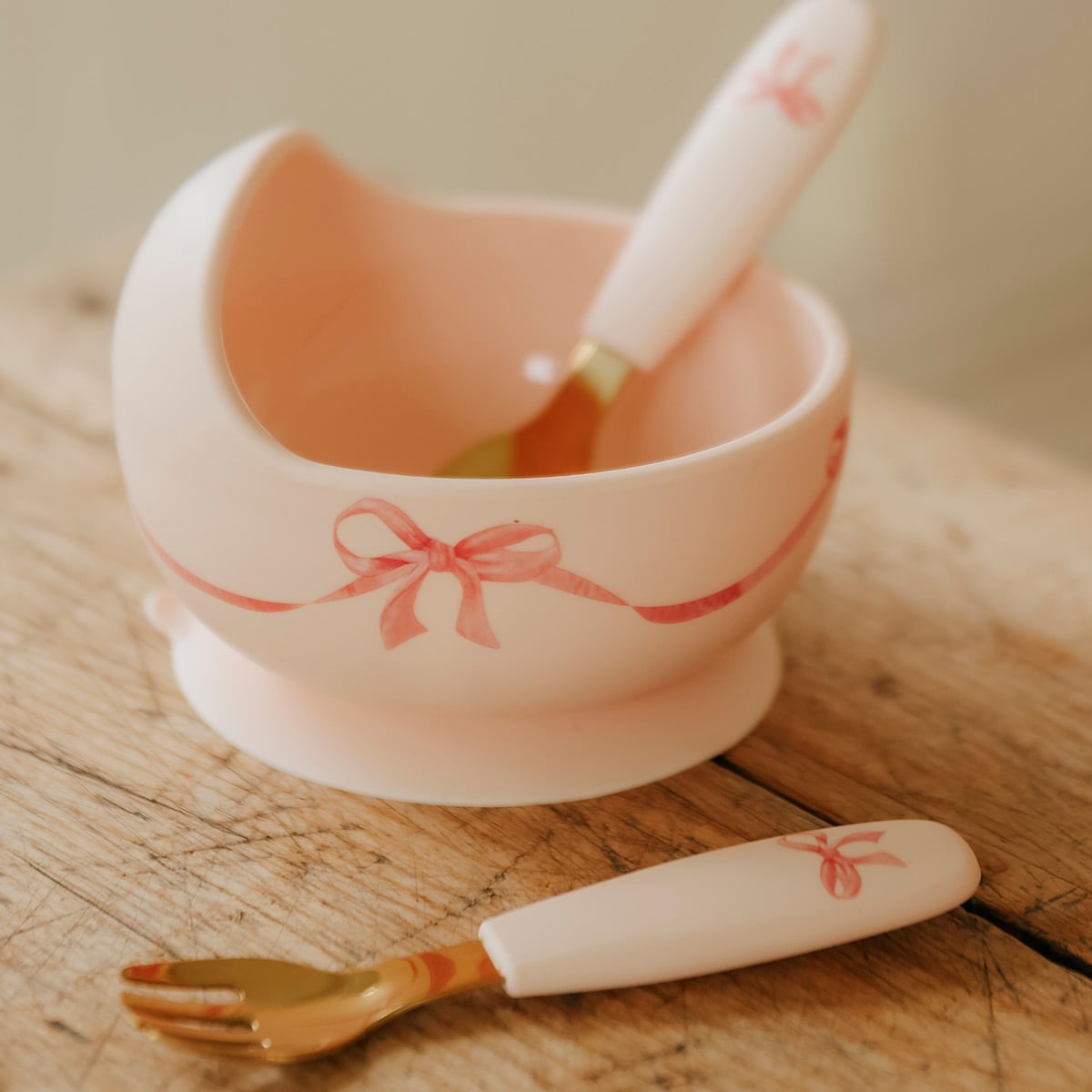 Elodie Set silikonska zdjelica i kašikica Rosy Bow - Image 2
