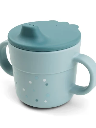 Done by Deer Foodie 2u1 šoljica sa 2 ručke – Happy dots Blue