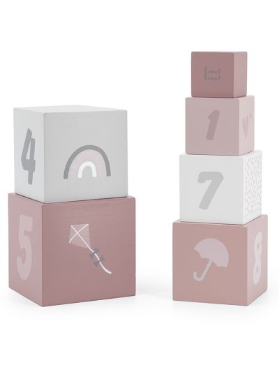 Label Label Drvene kocke za slaganje piramide sa brojevima Pink