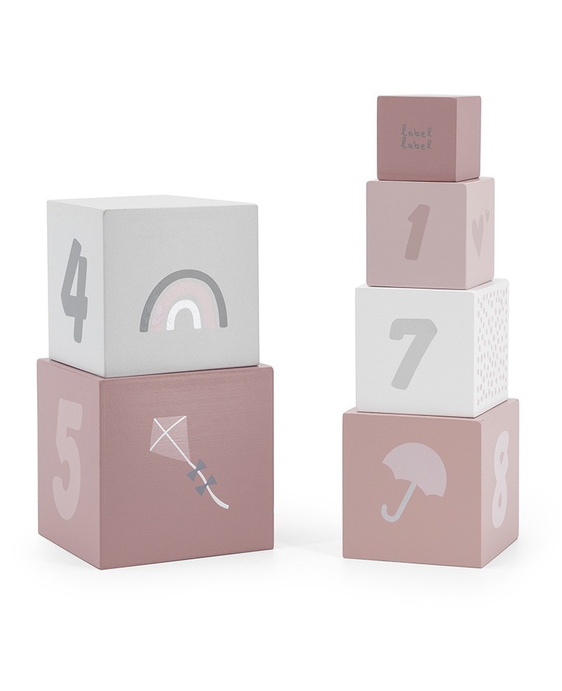 Label Label Drvene kocke za slaganje piramide sa brojevima Pink