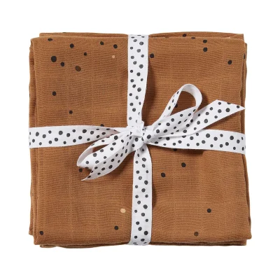 Done by Deer Komplet 2 swaddle pamučne pelene 120×120 Dreamy dots Mustard