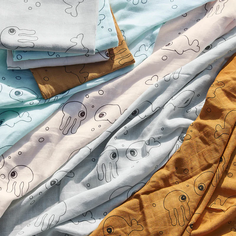 Done by Deer Komplet 2 swaddle pamučne pelene 120×120 Sea friends Mustard - Image 2
