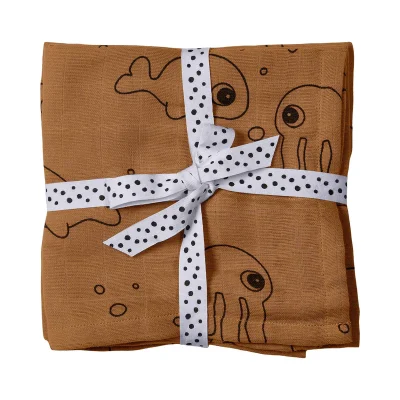 Done by Deer Komplet 2 swaddle pamučne pelene 120×120 Sea friends Mustard