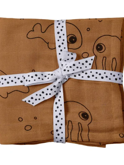 Done by Deer Komplet 2 swaddle pamučne pelene 120×120 Sea friends Mustard