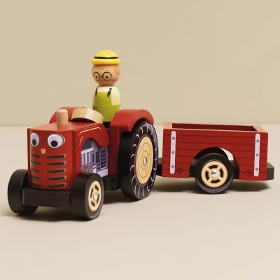 Le Toy Van Crveni drveni traktor sa prikolicom Bertie