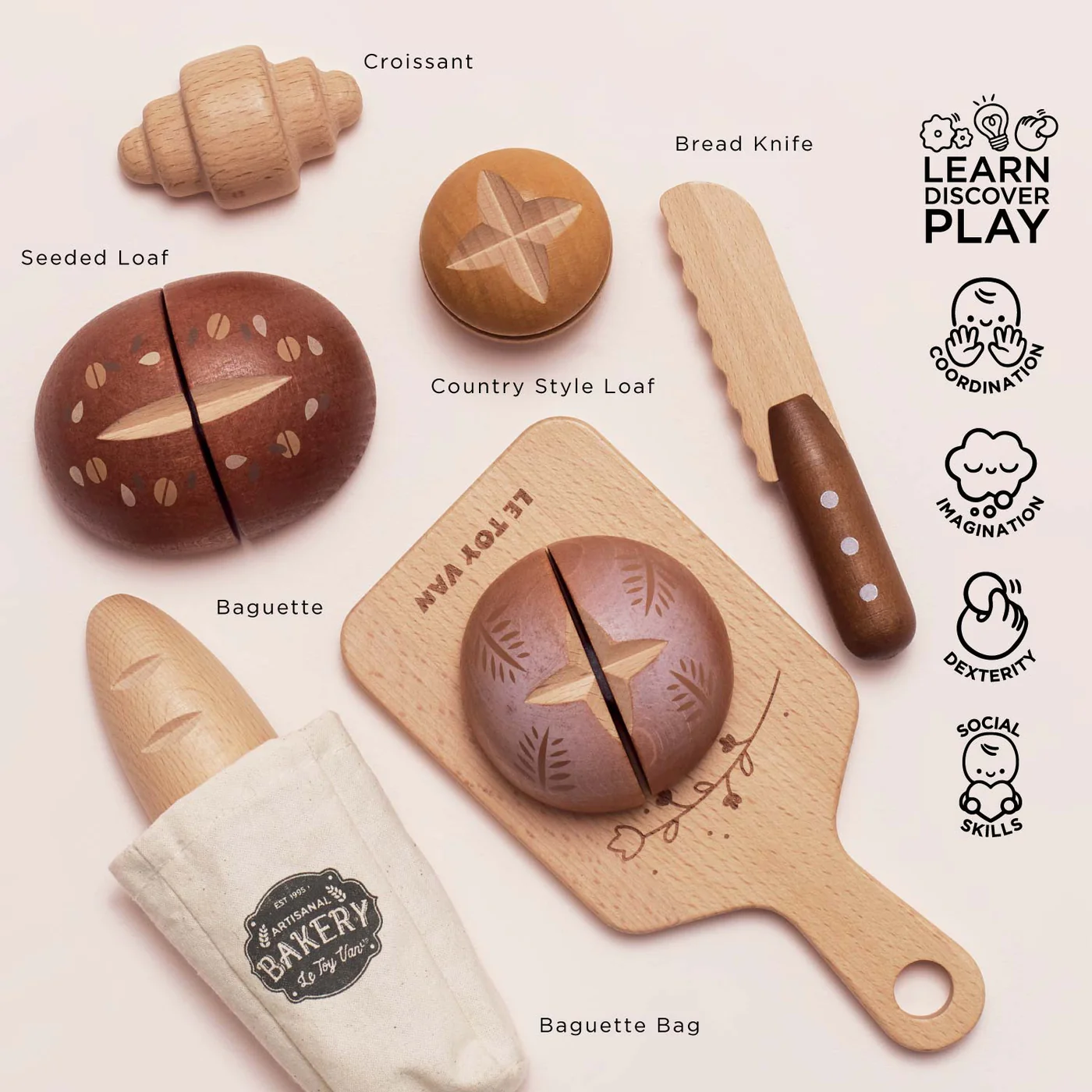 Le Toy Van Set drvena daska i pekarska peciva za rezanje - Image 3